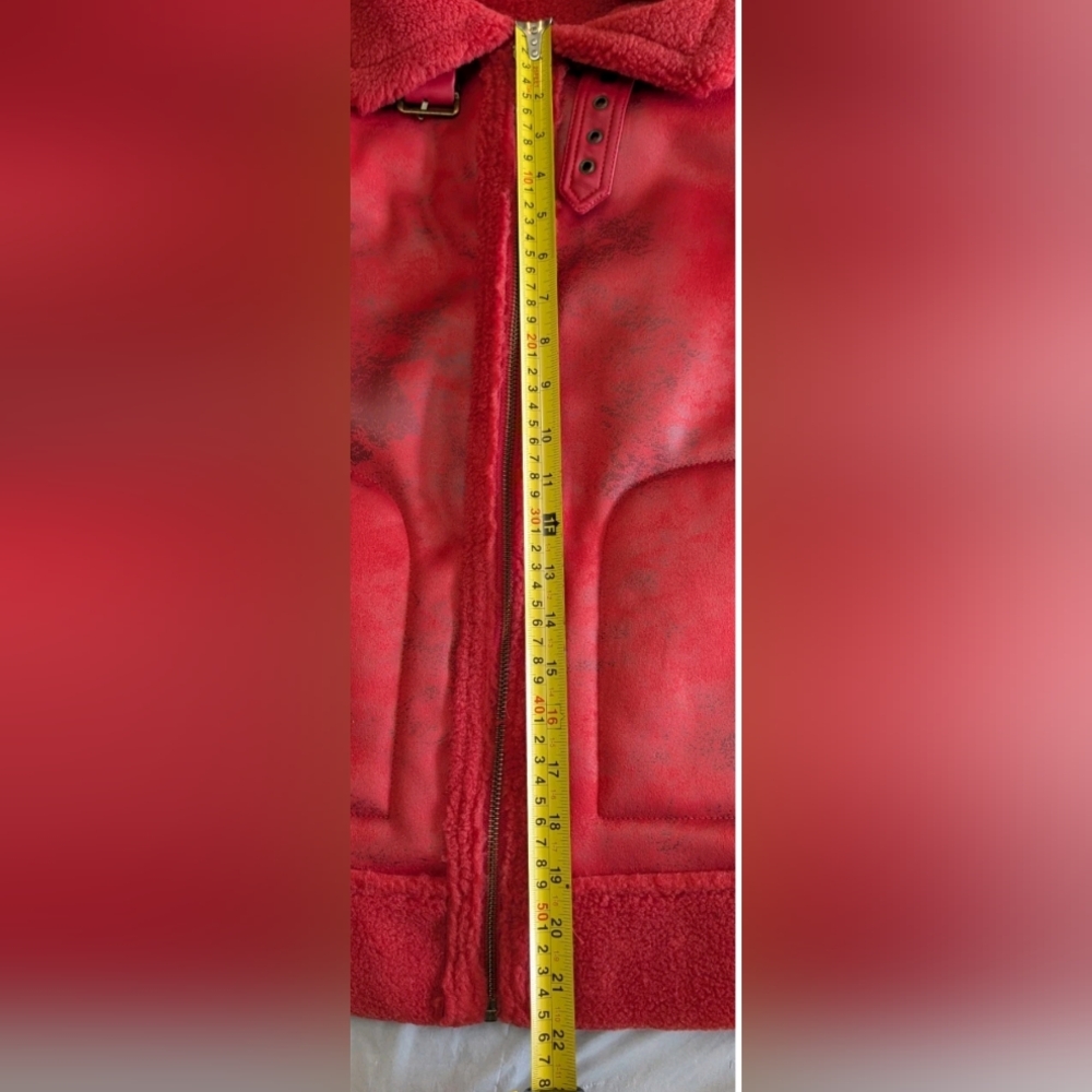 G by Giuliana Black Label Faux Suede and Shearling Zip-Front Coat Scarlet Red M - Picture 16 of 16